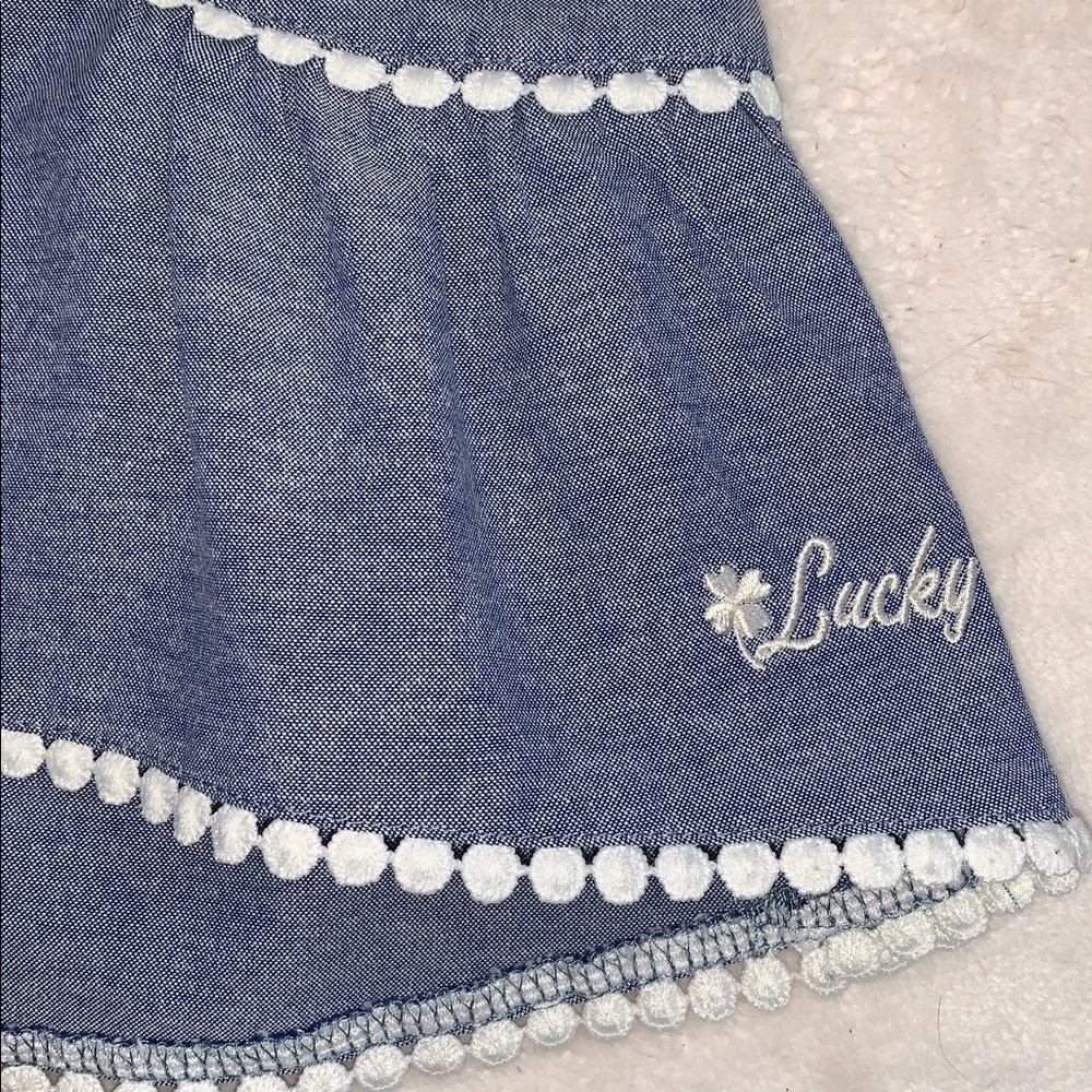 Lucky Brand Chambray Swing Top 4T Ruffle Straps EUC Embroidered Floral Design - Picture 3 of 10
